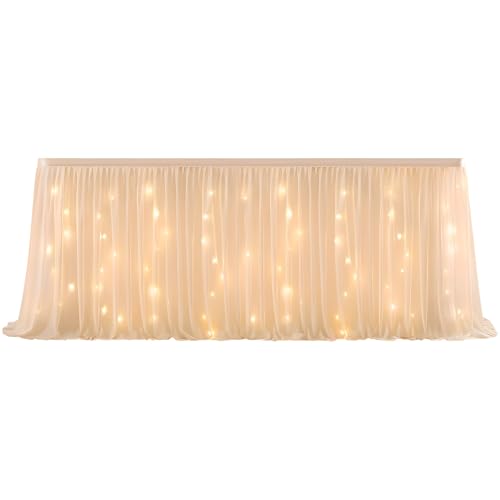 Tressify - Falda de mesa con luz LED, gasa perlada de 6 pies, 72 x 30.7 pulgadas, tutú con volantes para celebración, ducha, cumpleaños, boda