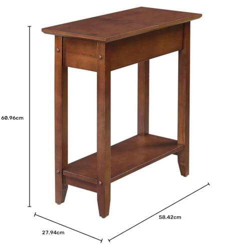 Image of Convenience Concepts American Heritage Flip Top End Table 23.25 inch - Classic Narrow Chairside Accent with Hidden Storage & Lower Shelf for Traditional, Modern Living Room, Mahogany