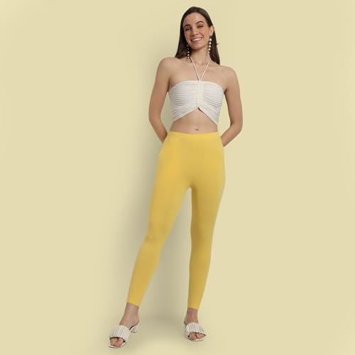 Image of ONE SKY Women Ankle Length Leggings | Premium Cotton Modal Spandex Blend | High Waist Stretchable & Bio-Washed Fabric | Colour-Lock | Ethnic Leggings for Women