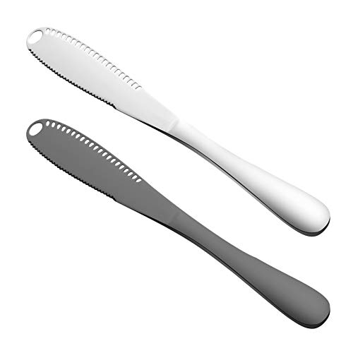 Aledy Stainless Steel Butter Spreader Knife Multi-function Kitchen Gadgets, Professional Chef Knife, Butter Curler Knife with Serrated Edge(Set of 2)
