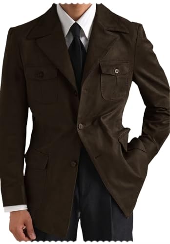 Men's 3 Buttons Suede Blazer Classic Italian Casual Faux Leather Jacket with Pockets