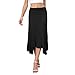 NILOUFO Womens Flowy High Waisted Midi Skirt, Asymmetrical Handkerchief Hem A-Line Summer Skirts Lightweight Pull-On with Elastic Waist (Black, Large)