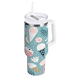 ATTX 40 oz Ice Cream Tumbler with Handle, Double Wall Vacuum Stainless Steel Tumbler with Straw, Insulated Travel Coffee Mug #512