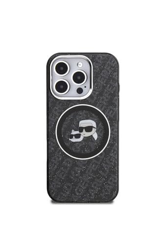 Coque compatible avec iPhone 16 Pro Max Karl Lagerfeld Licence Glitter Karl & Choupette Heads Coque noire