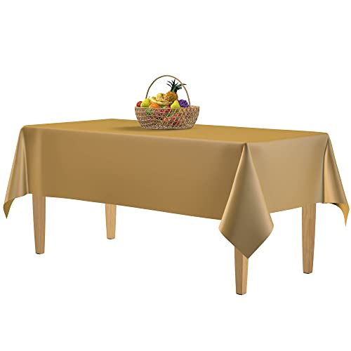 5 Pack Premium Gold Plastic Tablecloth - 108 x 54 in. Disposable Rectangle Plastic Table Cloth - Decorative Rectangle Table Cover Smooth Tablecloth - Disposable Table Cloths For Parties, Weddings.
