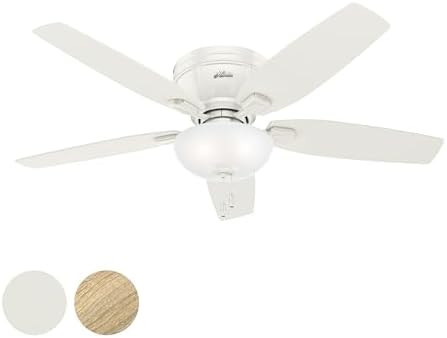 Hunter Fan 52 inch Low Profile Fresh White Ceiling Fan with LED Bowl Light Kit (Renewed)