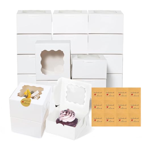 El Mejor Listado de Cajas para tartas los mejores 10. 42 60Pzs Cajas para Postres con Ventana, Cajas Individual Para Cupcakes Portátil 4*4*2.5Pulagadas, Cajitas para Galletas Donas Pasteles Pastelería Magdalenas, Ideal para Bodas...