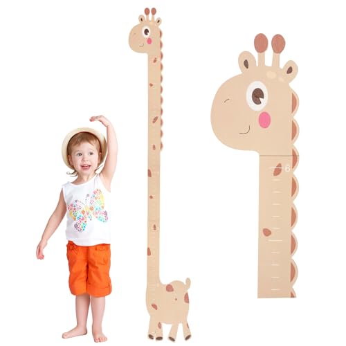 Toise pour enfants - 180 cm - Toise pour enfants - En bois - Personnalisable - Jolie girafes - Décoration murale et cadeaux de Noël pour garçons et filles -...