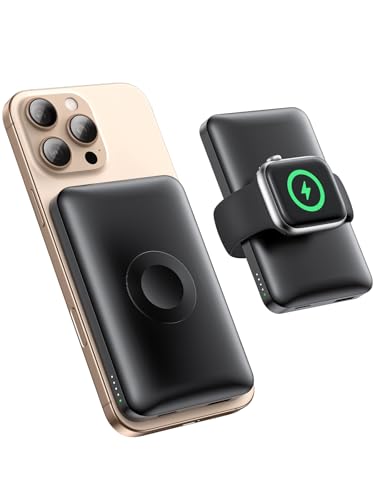 Batería externa magnética con cable de carga para MagSafe, 4000 mAh inalámbrico PowerBank con cargador i-Watch, 20 W, carga rápida, batería externa para Apple Watch/iPhone 16/15/14/13/12 Serie