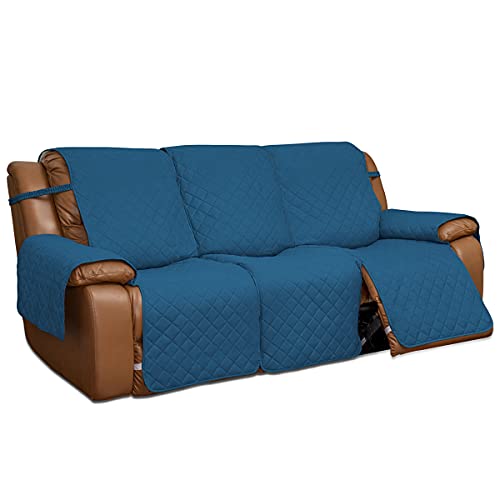 Easy-Going Reversible Couch Cover for 3 Seat Recliner, Peacock Blue/Beige