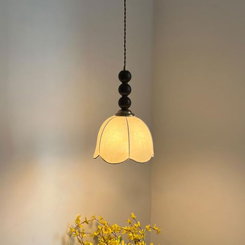 La Mejor Lista de Impresiónes en tela retro-iluminación del mes. 50 Lámpara colgante retro de tela blanca junto a la cama para decoración del hogar, lámpara colgante de mediados de siglo con pantalla de impresión de flores, lámpara de araña...