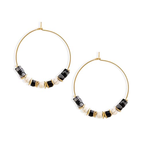 Frigotine Gold Boho Black Beaded Hoop Earrings for Women, Retro Circle Handmade Lightweight Jewelry Christmas Holiday Beach Accessories Gift by Frigotine - Used condition - US$7.66