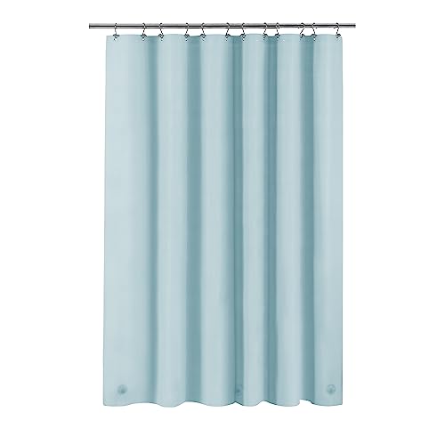 Light Blue Premium PVA Shower Curtain for Bathroom - BPA and PVC Free, No Chemical Odor, Standard Size with 3 Magnets, Metal Grommets