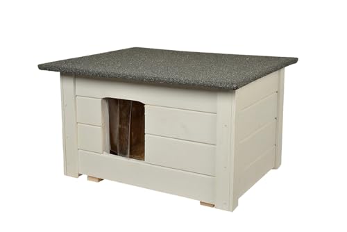WOODOK Kleines Katzenhaus Outdoor aus Holz - Isoliertes Katzenhütte für Garten oder Terasse - Kleintierhaus für draußen, 54 x 39 x 34 cm (Asche, Katzenhaus)