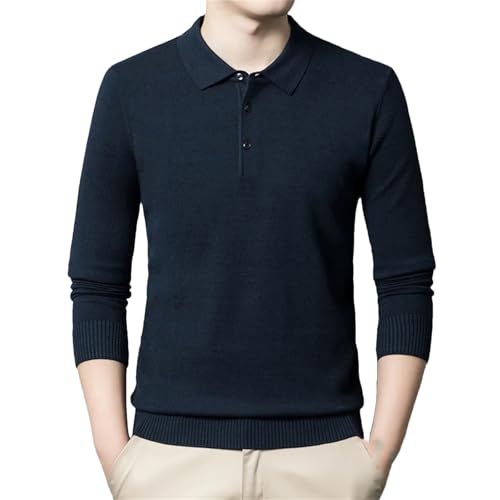 Men's Casual Solid Color Lapel Pullover Sweater Vintage Style Knitwear Long Sleeve Lightweight Knitted Jumper Top