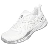 Sisttke Women's Badminton Pickleball Tennis Shoes Lightweight Breathable Non-Slip Court Sneakers for Racquet Sports Training White/Silver