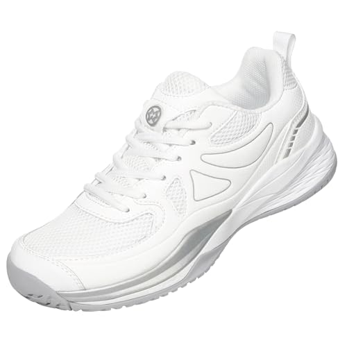 Sisttke Mens Badminton Pickleball Tennis Shoes Lightweight Breathable Non-Slip Court Sneakers for Racquet Sports Training White/Silver