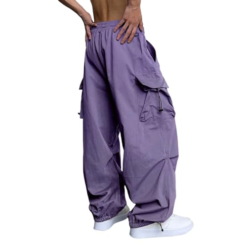 CRTNCEM Men Baggy Parachute Pants Y2K Drawstring Elastic Waist Wide Leg Cargo Pants Loose Joggers with Pockets for Streetwear2