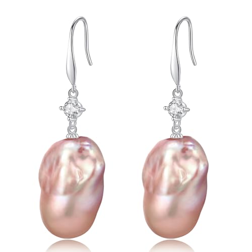 YAMI Baroque Pearl Earrings Drop & Dangle, Freshwater Cultured Pearls with 5A Cubic Zirconia, 925 Sterling Silver Hoop Earrings Hypoallergenic, Jewelry Gifts for Women