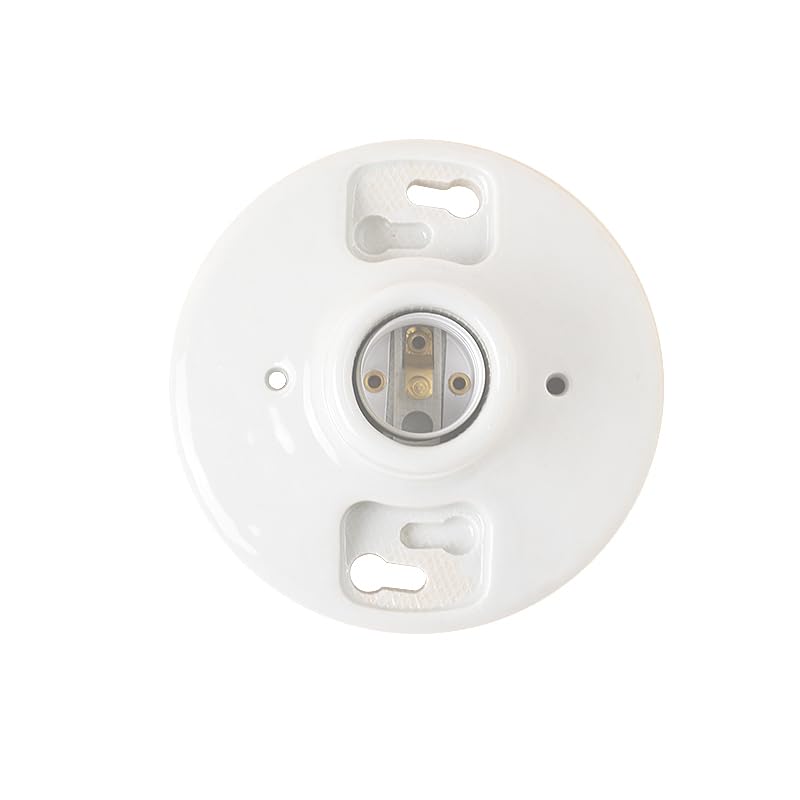 LUCKY STAR E26 Porcelain Socket Base 660W 250V Medium Base E26 Lampholder, 2 Terminals, Porcelain, White (1 Pack)