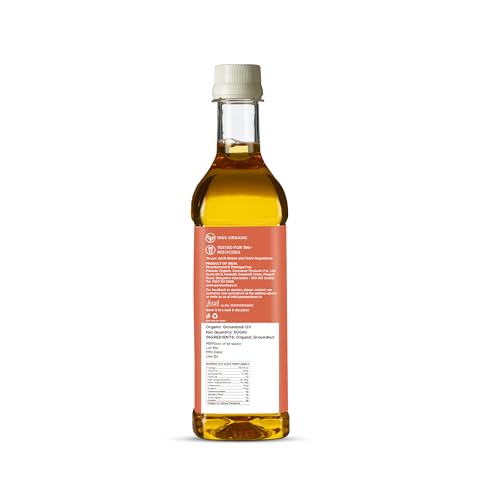 Image of Pure & Sure Organic Cold Pressed Groundnut Oil 2Ltr | Peanut Oil /Sing Tel Edible for Cooking | Extracted on Wooden Churner | Nutrient Rich & Chemical Free| 500ml(Pack of 4)