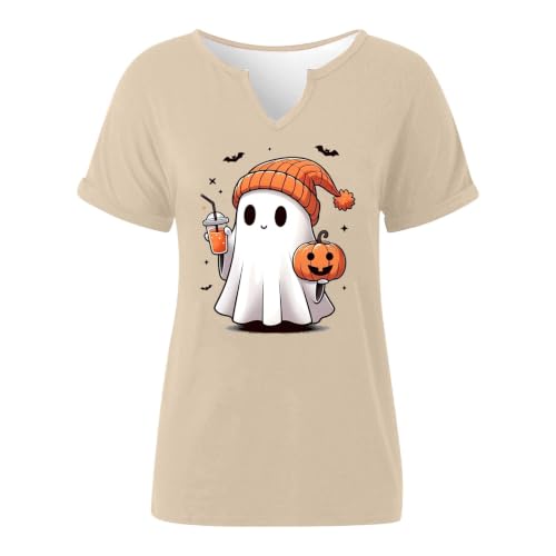 Halloween Shirts for Women Cute Ghost Graphic T Shirt Spooky Season Tees Fall Costumes Casual Autumn Party Top - image 3