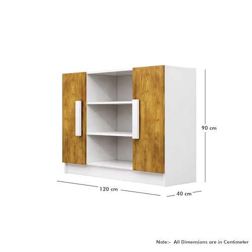 Image of Bniture Storage Cabinet Wooden Sideboard for Living Room with 3 Shelf & 2 Door Multipurpose Book Shelf Storage Organizer Cabinet for Office Home Hallway Drawing Room Bedroom |Frosty White & Giant Wood