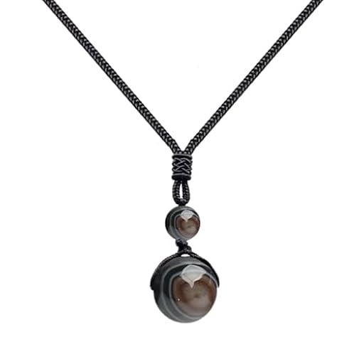 cotigo - colgante de piedra natural 14mm, collar con hilo encerado + regalo pulsera de nudos gratis. Amuleto de suerte y proteccion, contra mal de ojo, collar para mujer y hombre. (AGATA NEGRA) | Ya disponible en tu tienda friki favorita! En mundofriki.es!