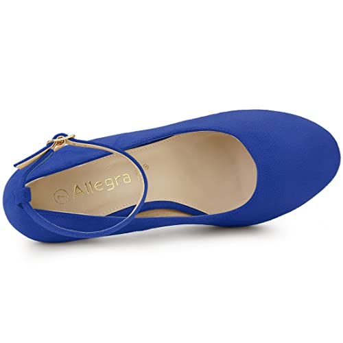 Allegra K Women's Round Toe Stiletto Heels Ankle Strap Dark Blue Pumps - 6.5 M US4