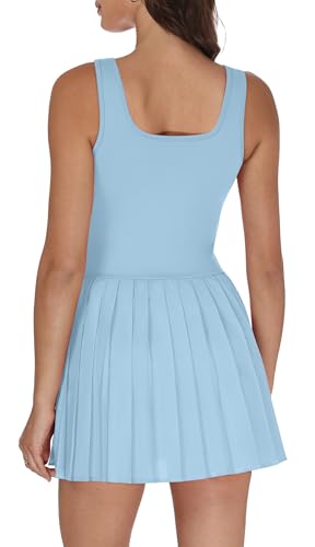 Image of NIASHOT Athletic Dress for Women with Shorts Sleeveless Womens Golf Dress | Pleated skirt with shorts, Vacation dresses, Graduation dresses, Pilates fashion clothing, Country concert outfits for women