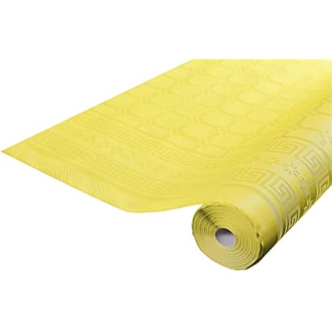 Cogir - Ref R482520I - Pro Nappe Food Safe Contact Disposable Tablecloth Roll (Single Roll) - 1.2m Width x 25m Length, 100% Recycled Paper, Damask Pattern - Yellow Cover