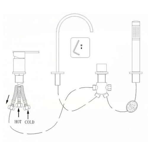 Mitigeur de douche cascade noir et ensemble de bain mural 4 trous - 5