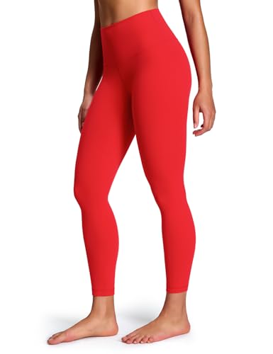 HeyNuts Pure&Plain Yoga Pro 7/8 Leggings for Women, High Waisted Compression Tummy Control Workout Buttery Soft Pants 25'' True Red M(8/10)