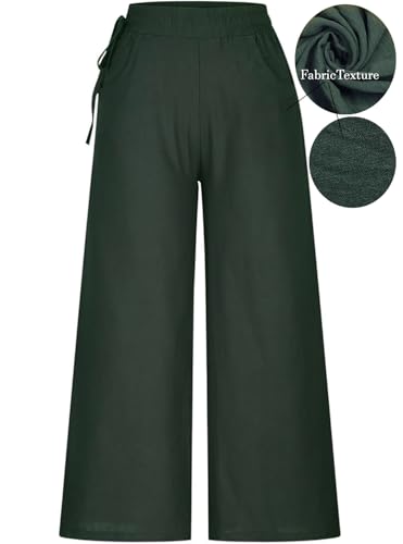 Image of KOTTY Women's Crumble Fabric High Waist Solid Color Drawstring Wide Leg Trousers Loose with Pockets