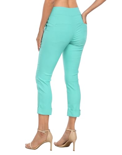Image of HDE Pull On Capri Pants for Women with Pockets Elastic Waist Cropped Work Pants