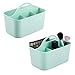 mDesign Plastic Makeup Storage Organizer Caddy Tote - Divided Basket Bin, Handle for Bathroom - Holds Eyeshadow Palettes, Nail Polish, Makeup Brushes, Blush, Shower Essentials - Small, 2 Pack - Mint