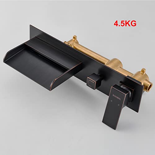 Rigobal Waterfall Wall Mount Tub Faucet Bathtub Filler With Sprayer Oil Rubbed Bronze High Flow Rate 11.9Gal Roman Mounted Faucets With Hand Shower #TOP7