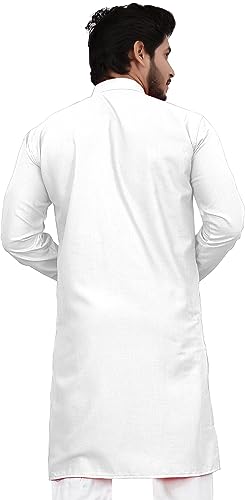 Image of Cotton Blend Full Sleeve Long Plain Kurta for Men