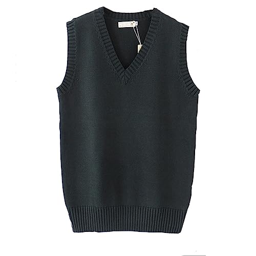 Image of Men Women Knitted Cotton V-Neck Vest JK Uniform Pullover Sleeveless Sweater School Cardigan