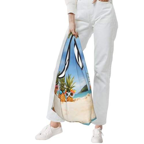 Ocean Beach Pineapples Print Grocery Shopping Bags Reusable With Flowers Plant Lover Gifts Shopping Bag Lightweight Foldable Bag3