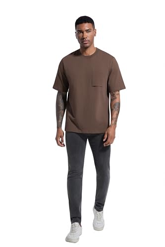 VEIISAR Men's Loose Fit Heavyweight Short-Sleeve Pocket T-Shirt - Mens 100 Cotton Crew Neck Thick Tees2