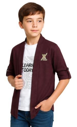 Image of CAVIO Boys Solid Open-Front Shrug with T-Shirt