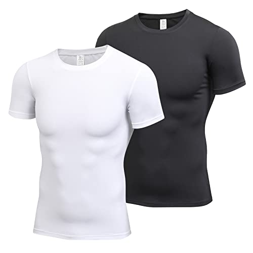 Chemise de compression homme lot de 2 t-shirts sport à séchage rapide noir blanc m
