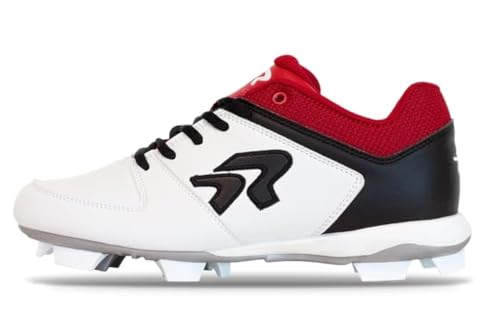 Ringor Flite Softball Cleats for Women - Lightweight and Durable Women's Molded Softball Shoes - White, Red, & Black - Size 9