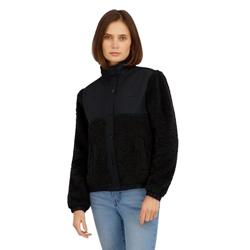 Billabong Ladies Full Zip Sherpa Mixed Nylon Jacket, Black, S at