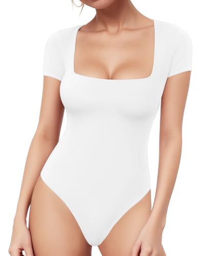 Image of ALGALAROUND Women's Square Neck Short Sleeve Bodysuit White M