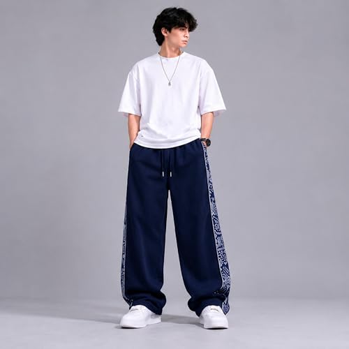 Image of Men Baggy Printed Track Pant | Loose Fit Casual Lower for Men | Everyday Wear