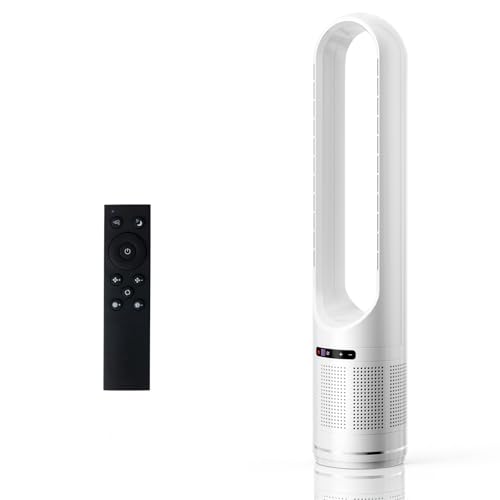 OLIXIS 41' Bladeless Fan for Bedroom with Inside Air Filter, 80°Oscillating Tower Fan with Remote Control, 8 Speeds, 8H Timer, LED Display, Easy to Clean, Portable Quiet Design for Home, Office, White