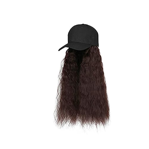 JUNXIAN Wig Cap Baseball Cap Wig Long Straight Wig with Black/White Hat for Women Synthetic Hair Wigs Naturally Connect Adjustable Hat Wig Wig Hat(15)