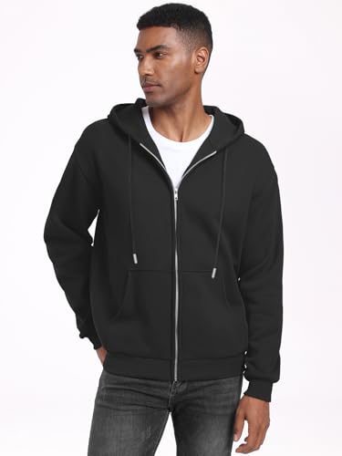 Caracilia Mens Zip Up Hoodies Midweight Loose Fit Fleece Full-Zip Sweatshirts Jackets Black Large thumb #8
